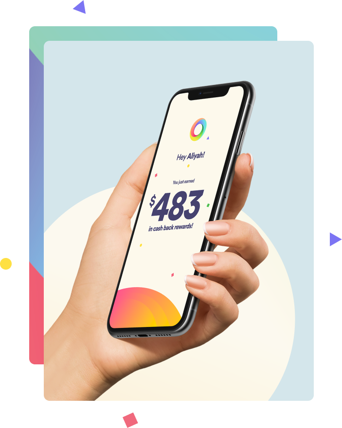 Hand holding phone showing cash back